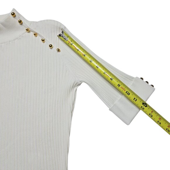 Evie Sweater Womens Large White Ribbed Mock Neck Half Sleeve Stretch Fitted - Picture 7 of 13